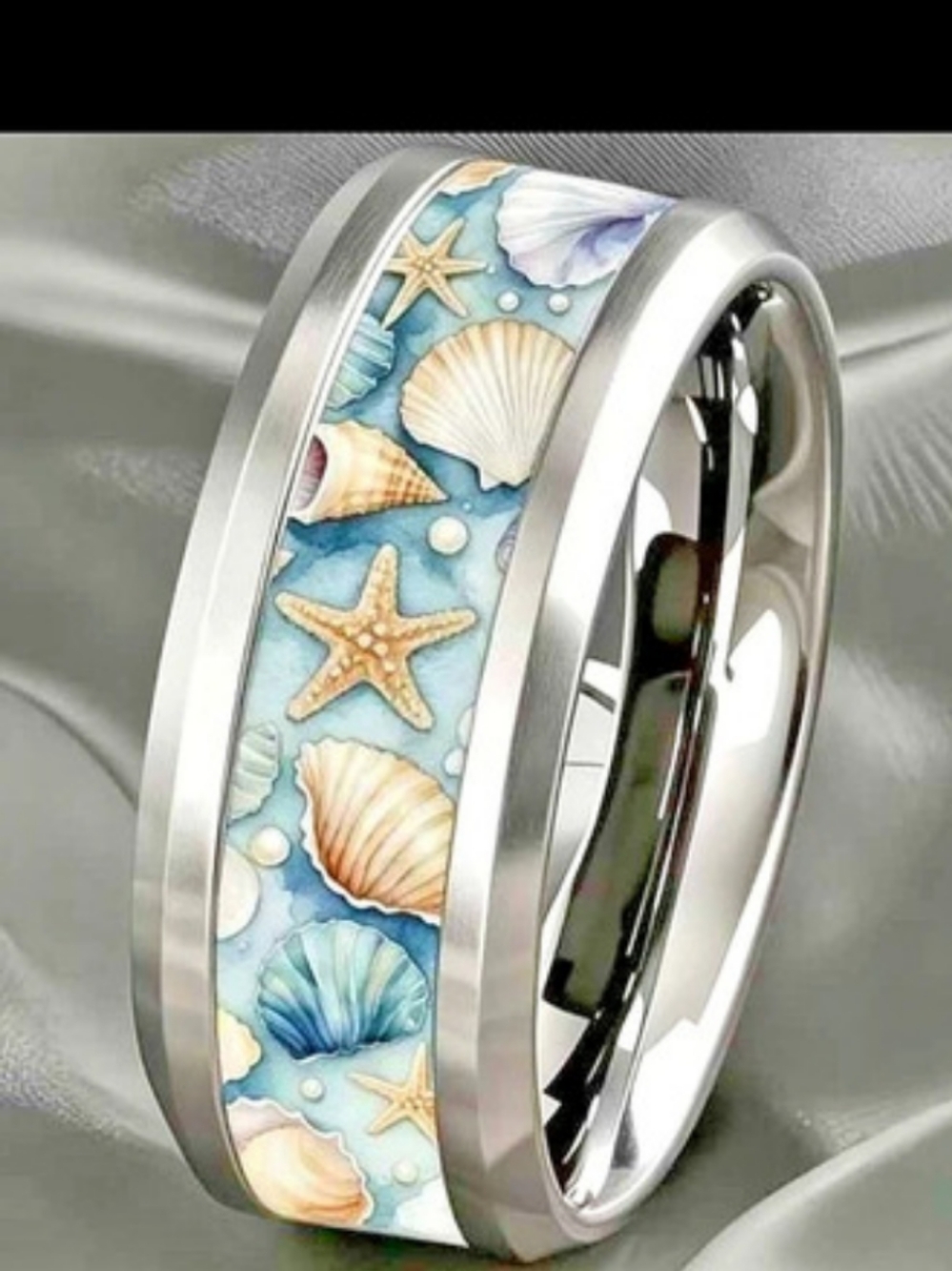 Sea Life Band Ring in Blue & Silver